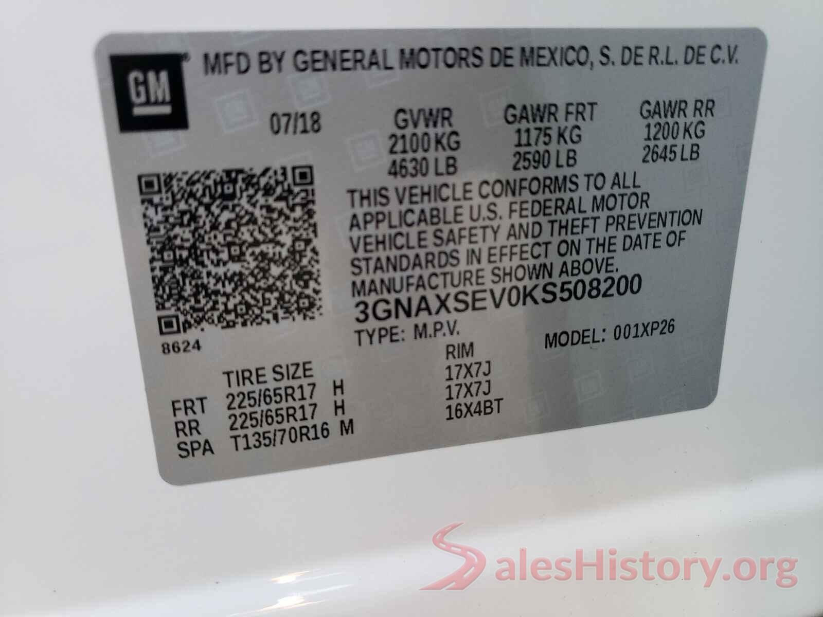 3GNAXSEV0KS508200 2019 CHEVROLET EQUINOX