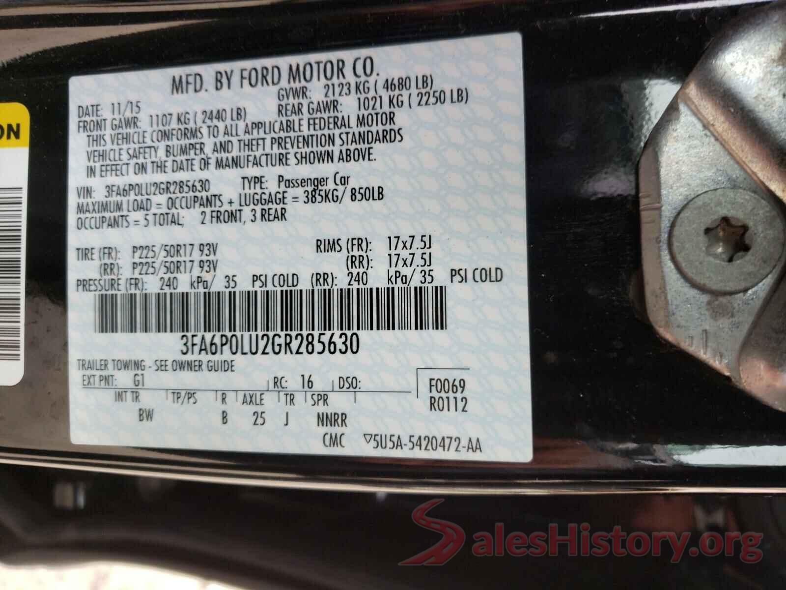 3FA6P0LU2GR285630 2016 FORD FUSION