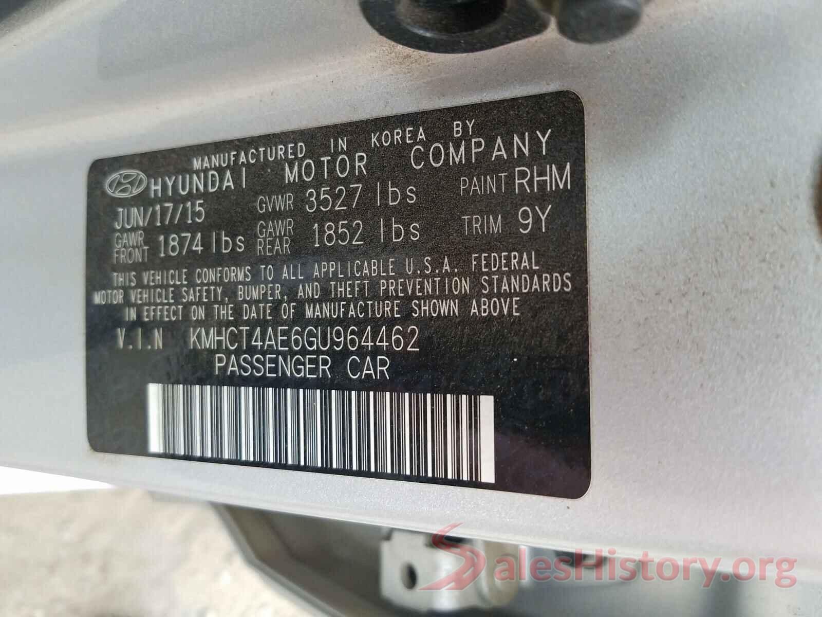 KMHCT4AE6GU964462 2016 HYUNDAI ACCENT