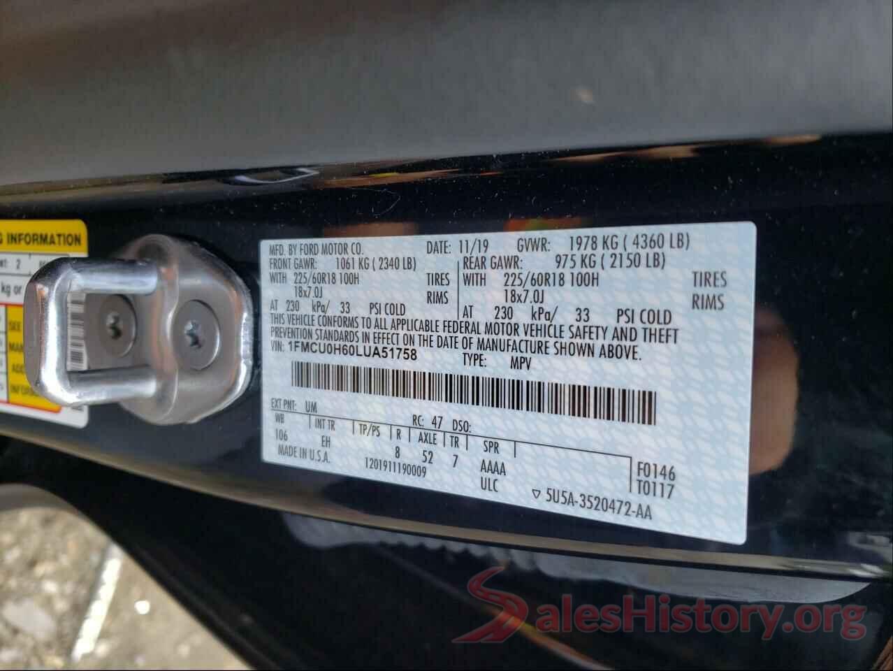 1FMCU0H60LUA51758 2020 FORD ESCAPE