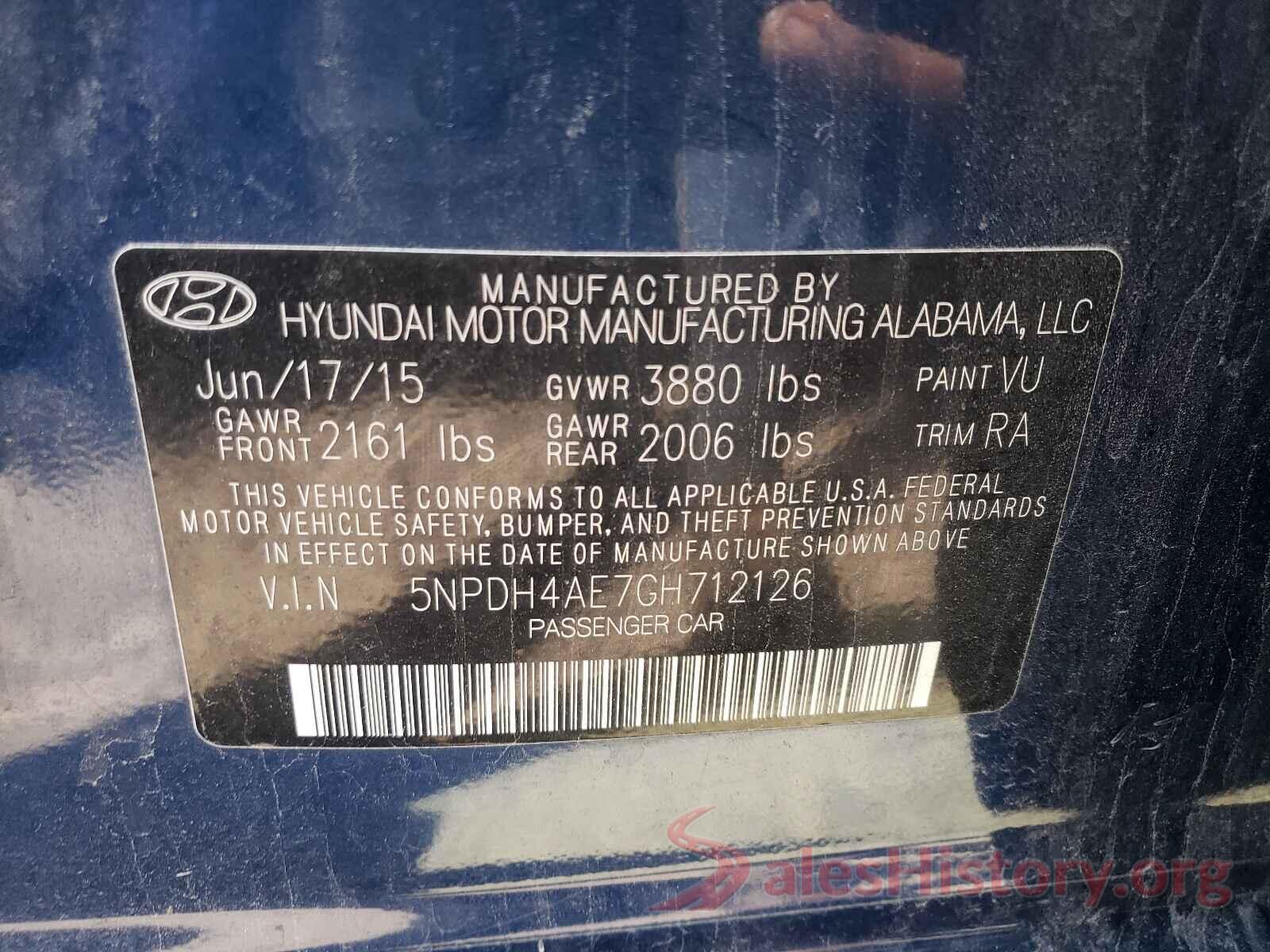 5NPDH4AE7GH712126 2016 HYUNDAI ELANTRA