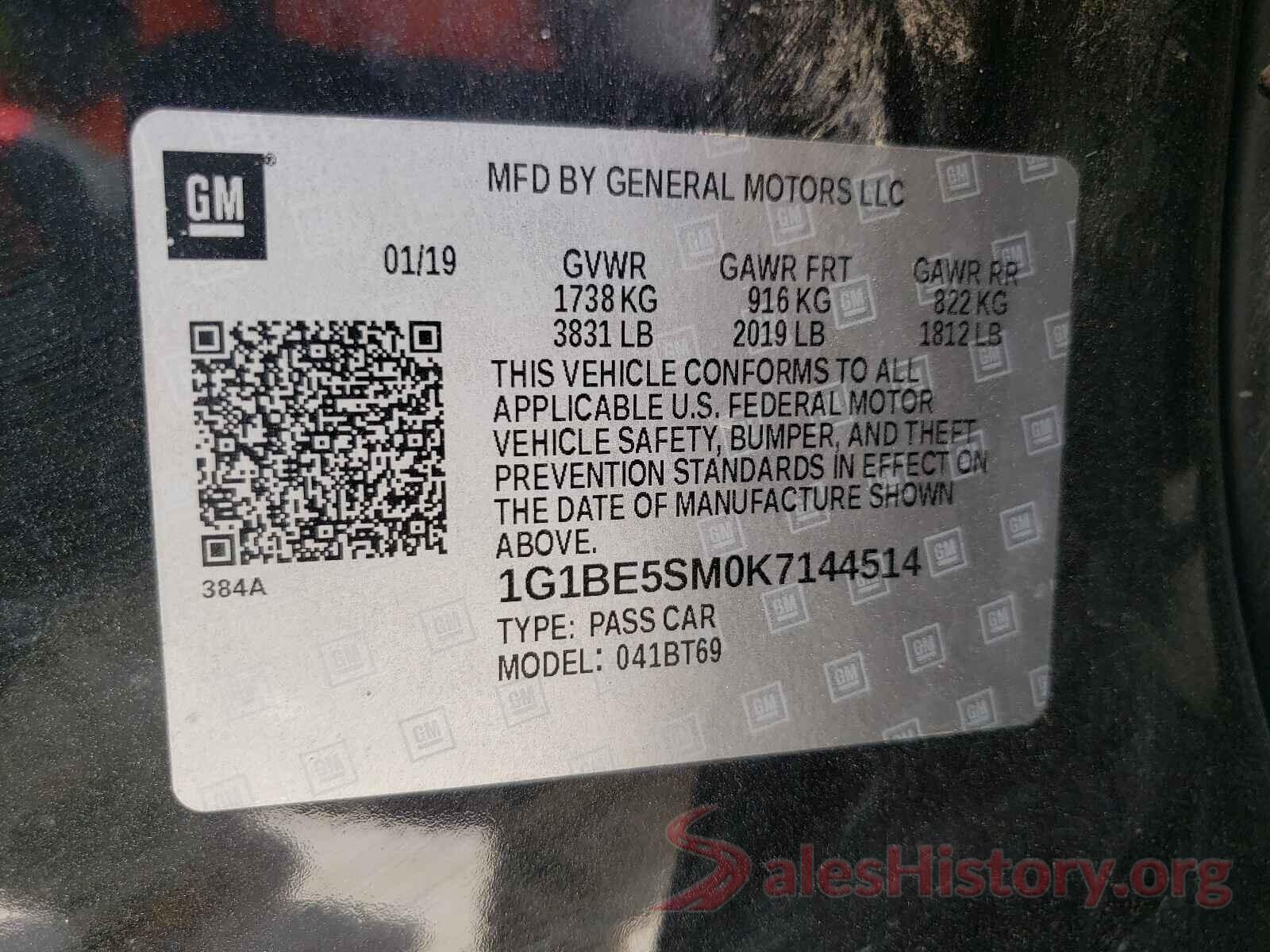 1G1BE5SM0K7144514 2019 CHEVROLET CRUZE