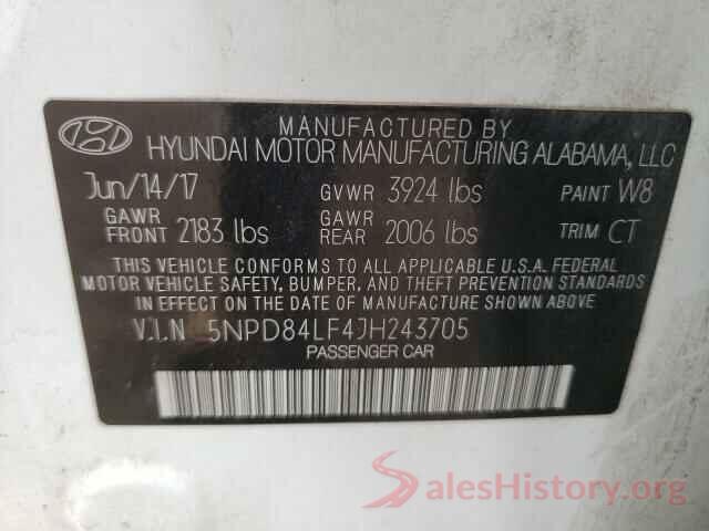 5NPD84LF4JH243705 2018 HYUNDAI ELANTRA