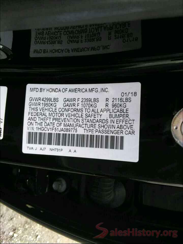 1HGCV1F51JA089775 2018 HONDA ACCORD