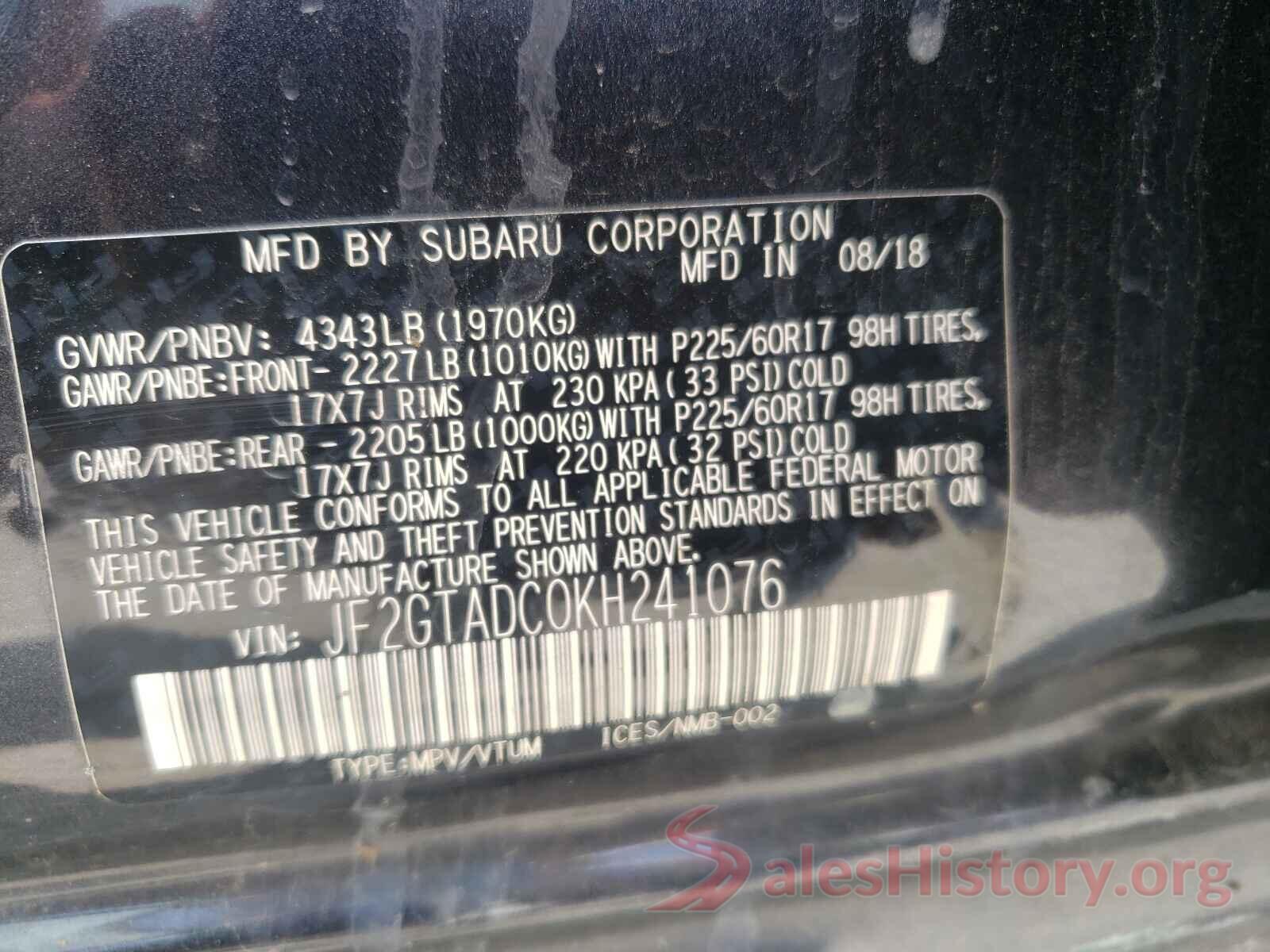 JF2GTADC0KH241076 2019 SUBARU CROSSTREK