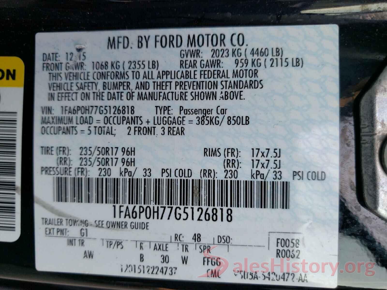 1FA6P0H77G5126818 2016 FORD FUSION