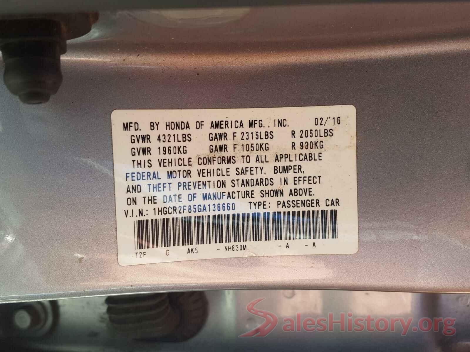 1HGCR2F85GA136660 2016 HONDA ACCORD