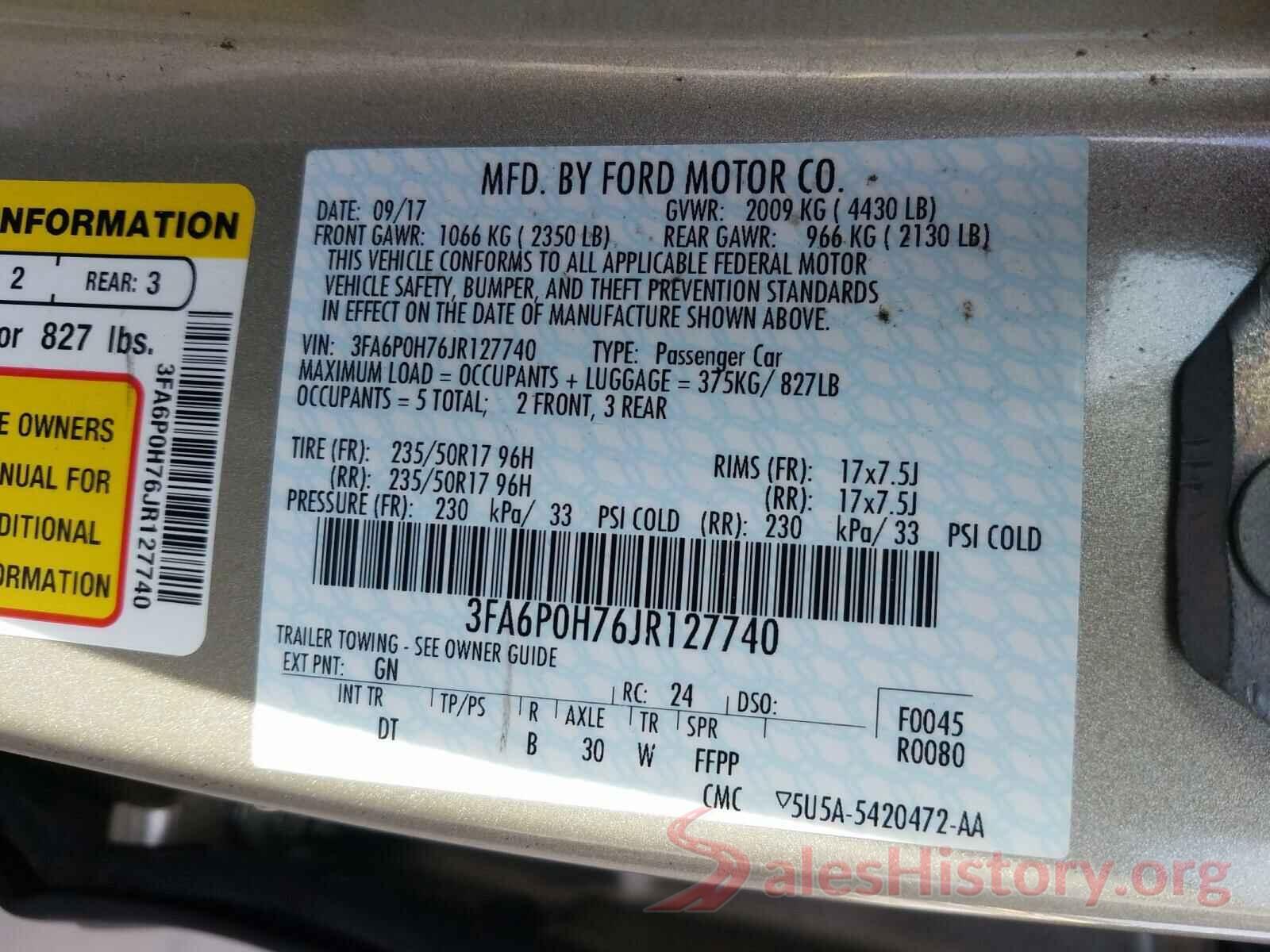 3FA6P0H76JR127740 2018 FORD FUSION