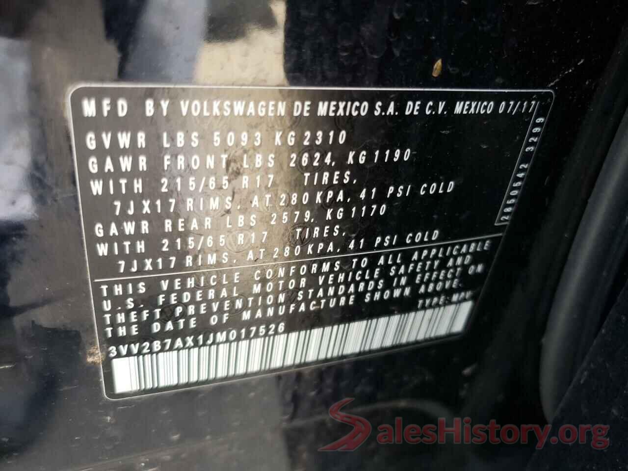 3VV2B7AX1JM017526 2018 VOLKSWAGEN TIGUAN