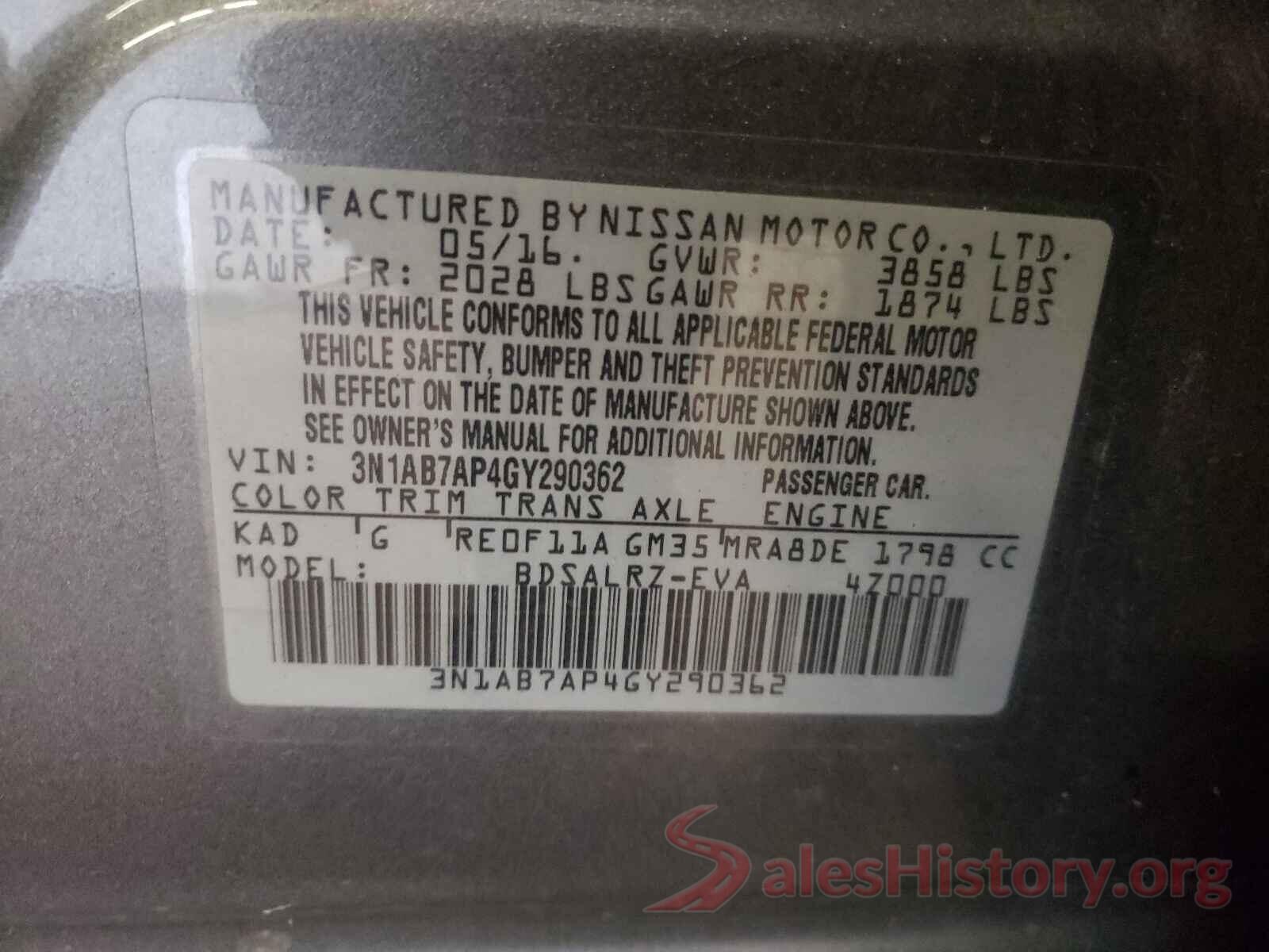 3N1AB7AP4GY290362 2016 NISSAN SENTRA