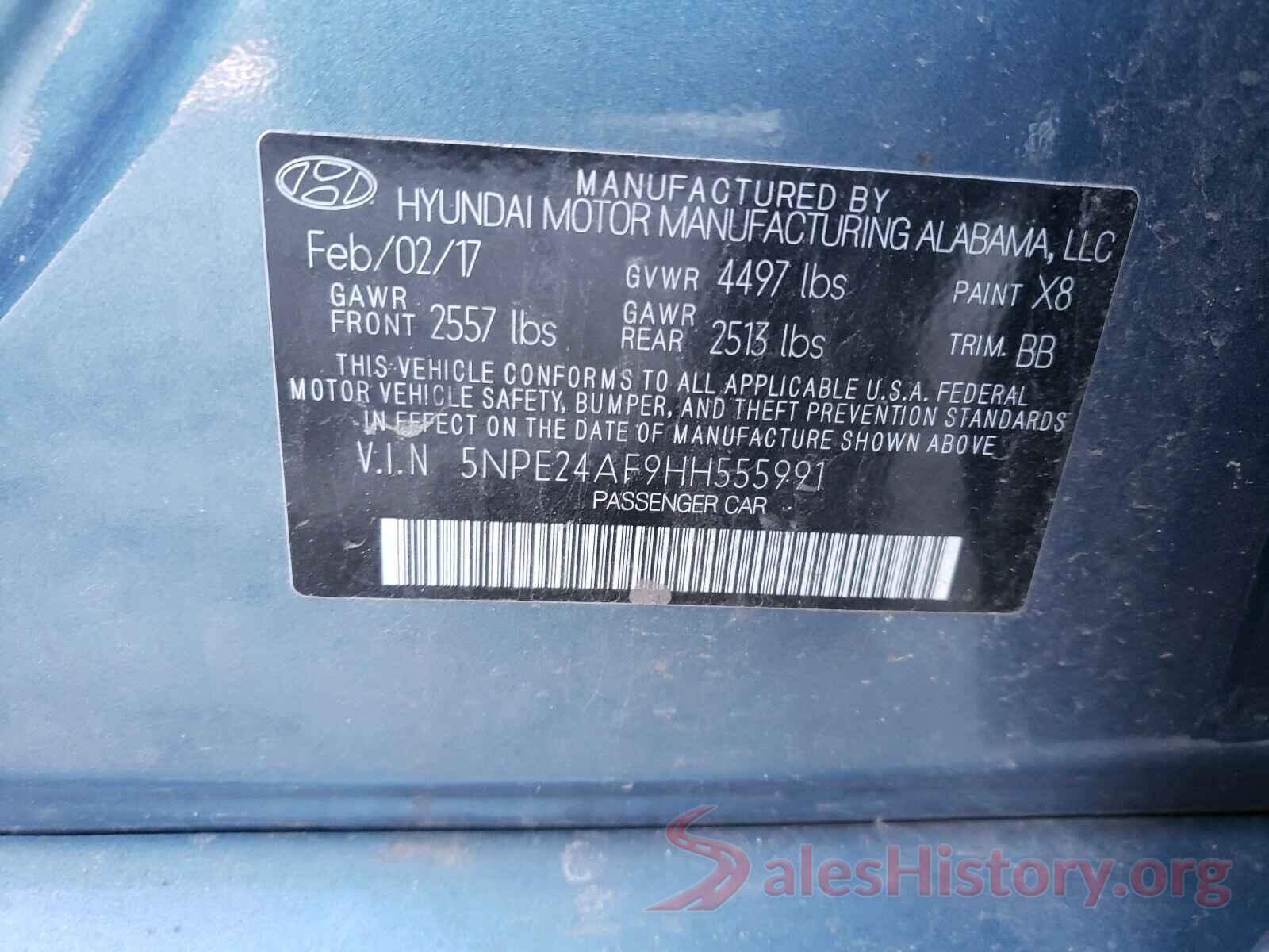 5NPE24AF9HH555991 2017 HYUNDAI SONATA