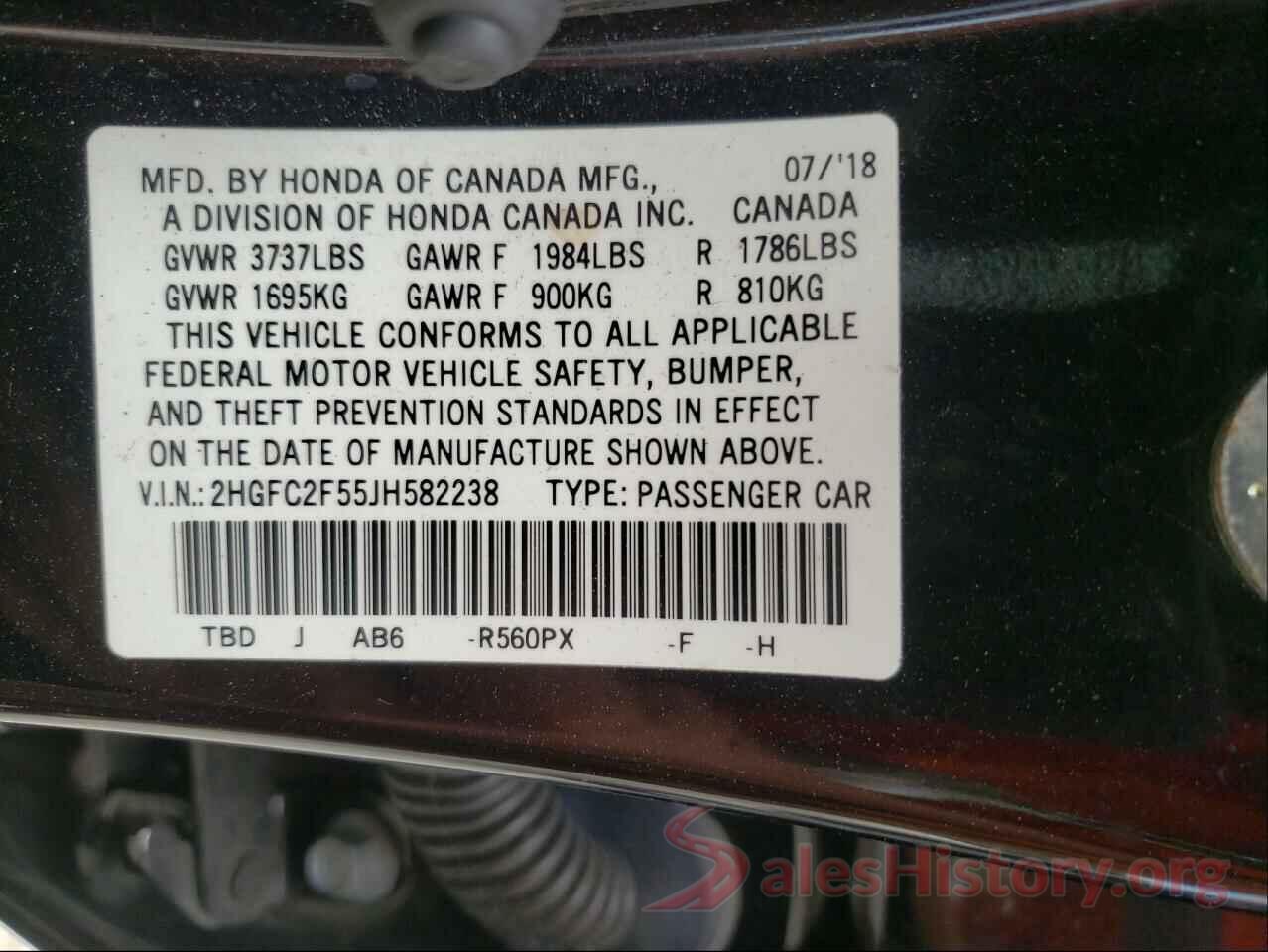 2HGFC2F55JH582238 2018 HONDA CIVIC