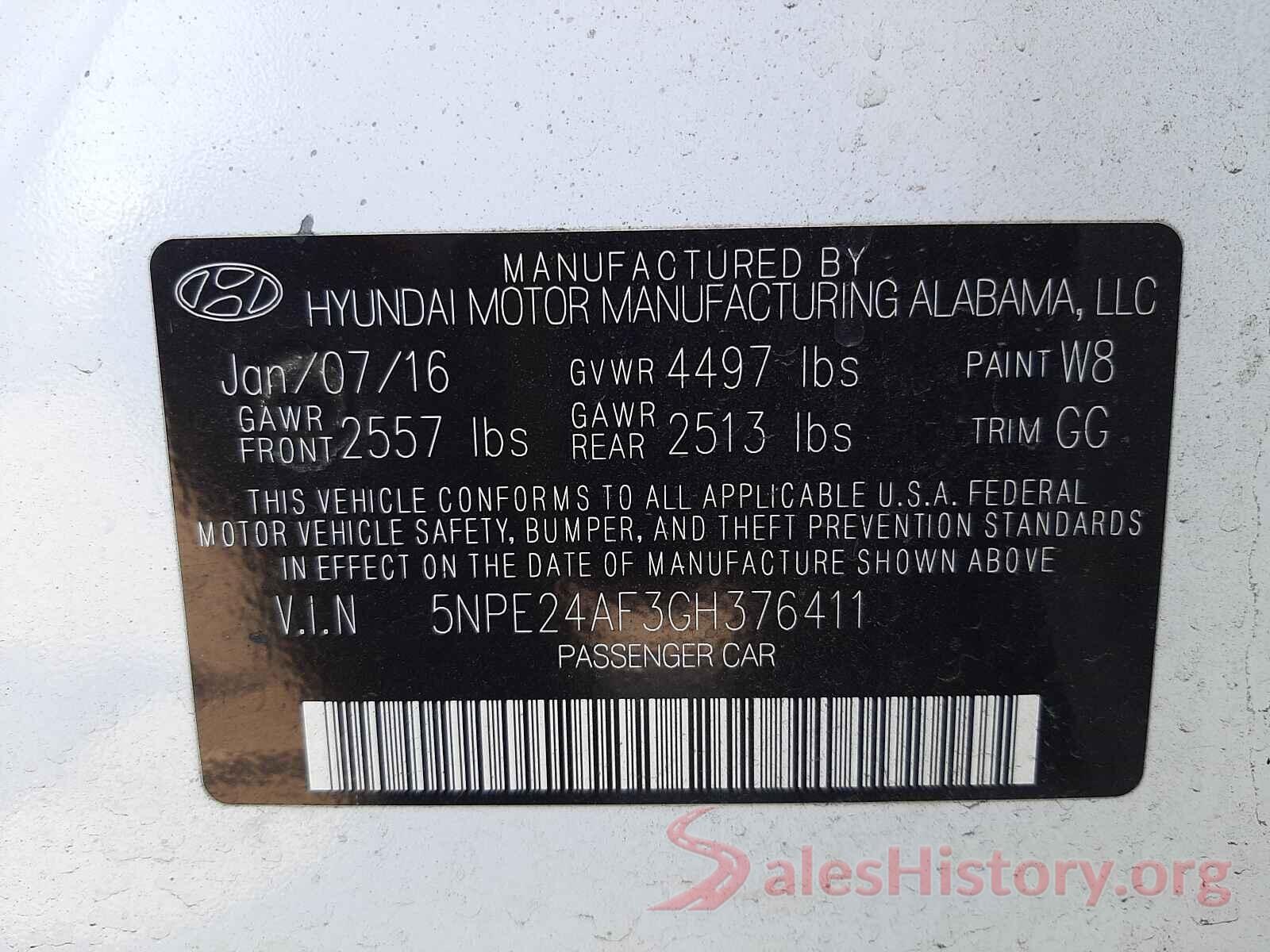 5NPE24AF3GH376411 2016 HYUNDAI SONATA