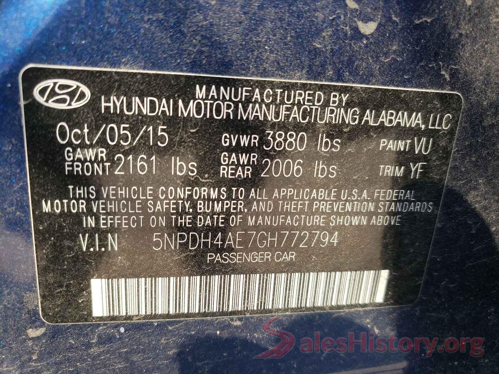 5NPDH4AE7GH772794 2016 HYUNDAI ELANTRA