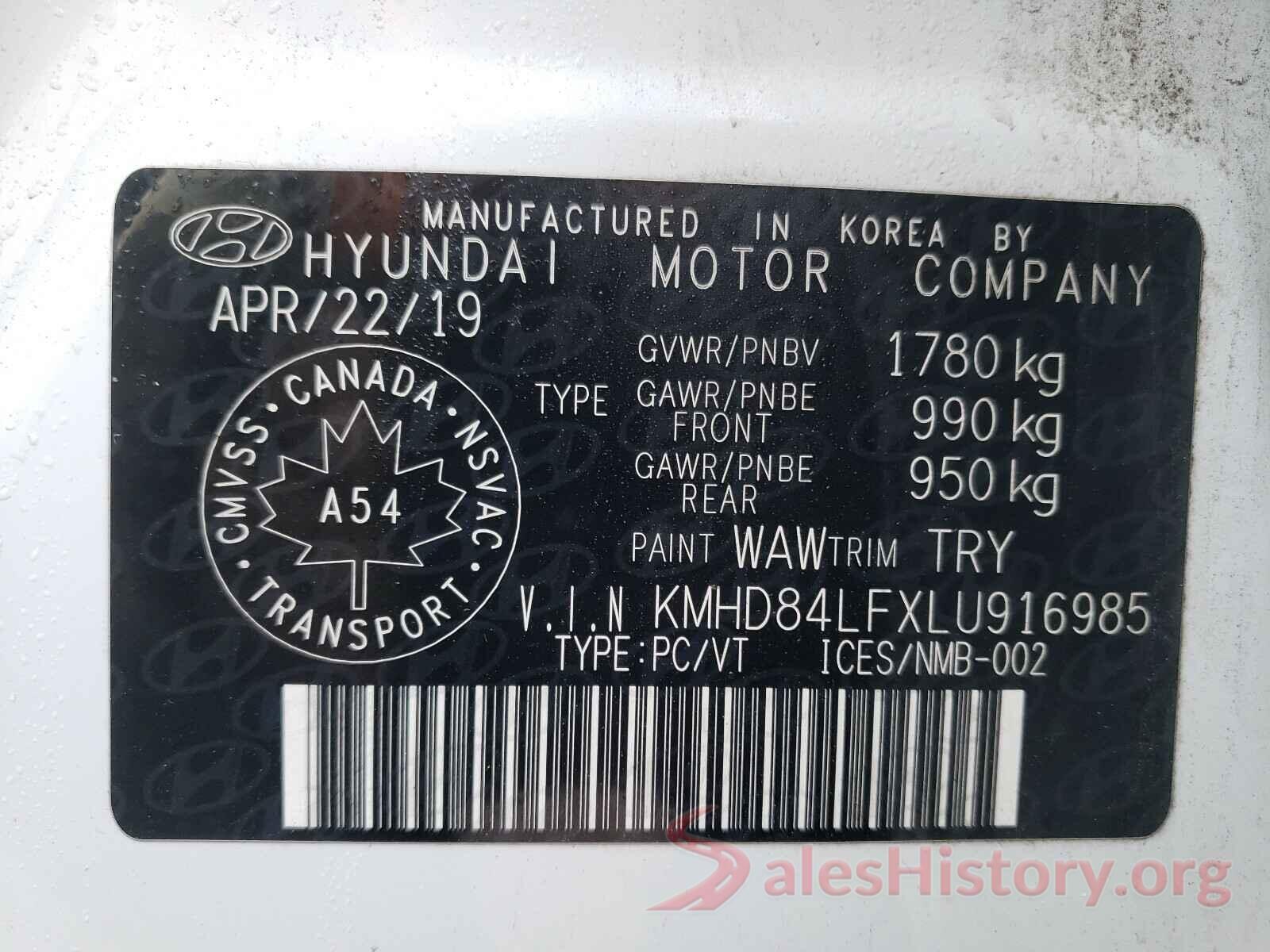 KMHD84LFXLU916985 2020 HYUNDAI ELANTRA