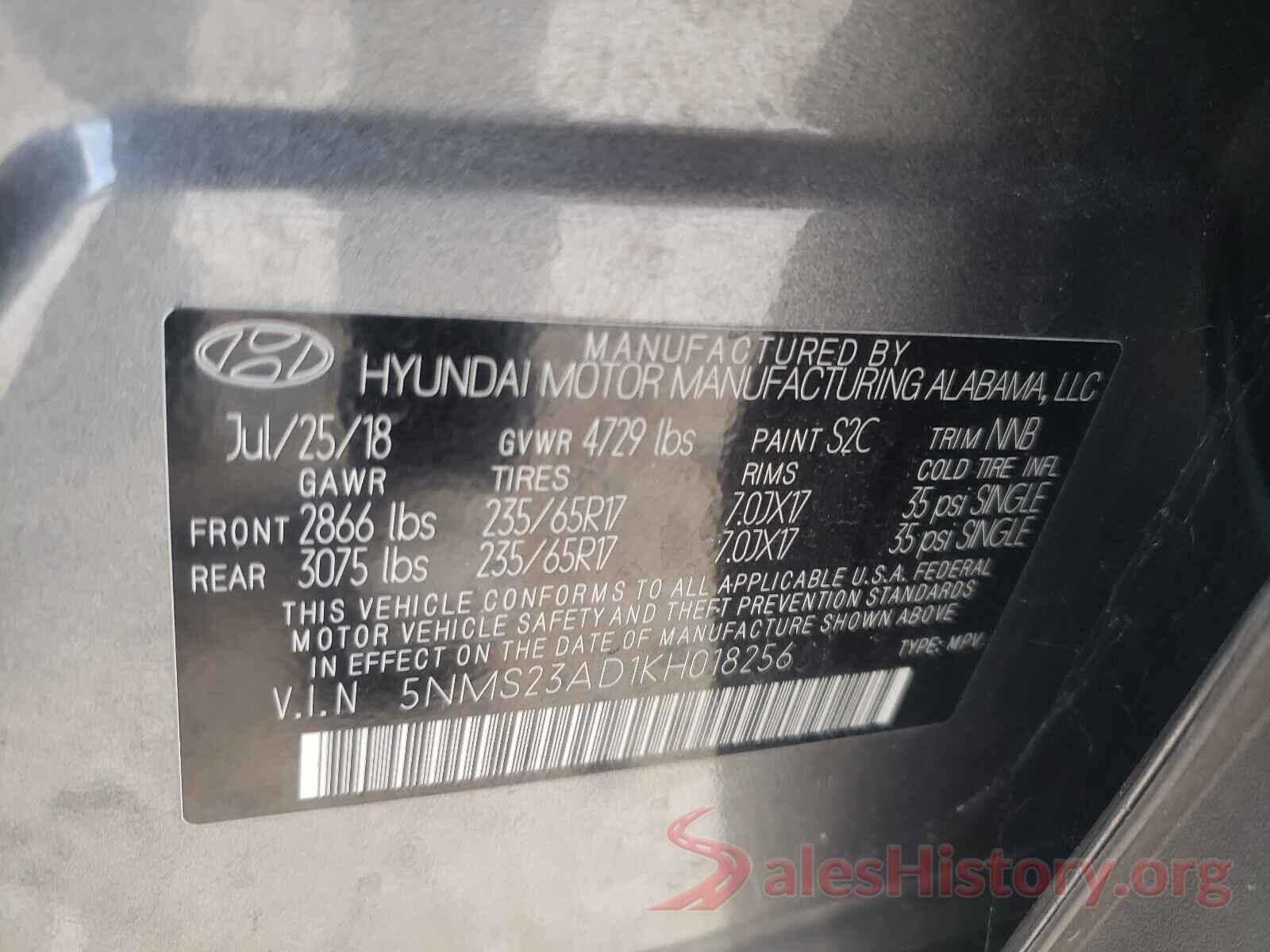 5NMS23AD1KH018256 2019 HYUNDAI SANTA FE