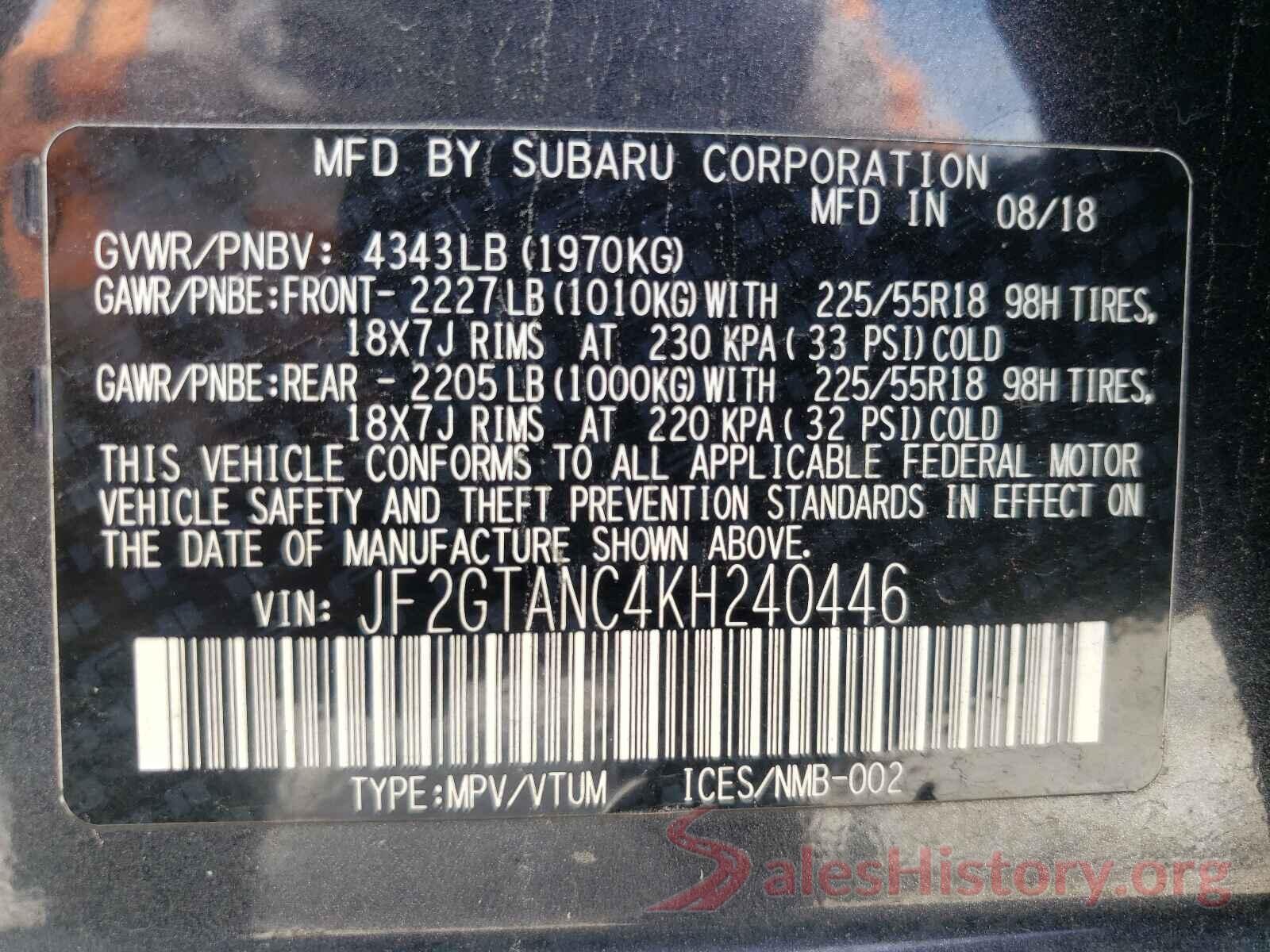 JF2GTANC4KH240446 2019 SUBARU CROSSTREK