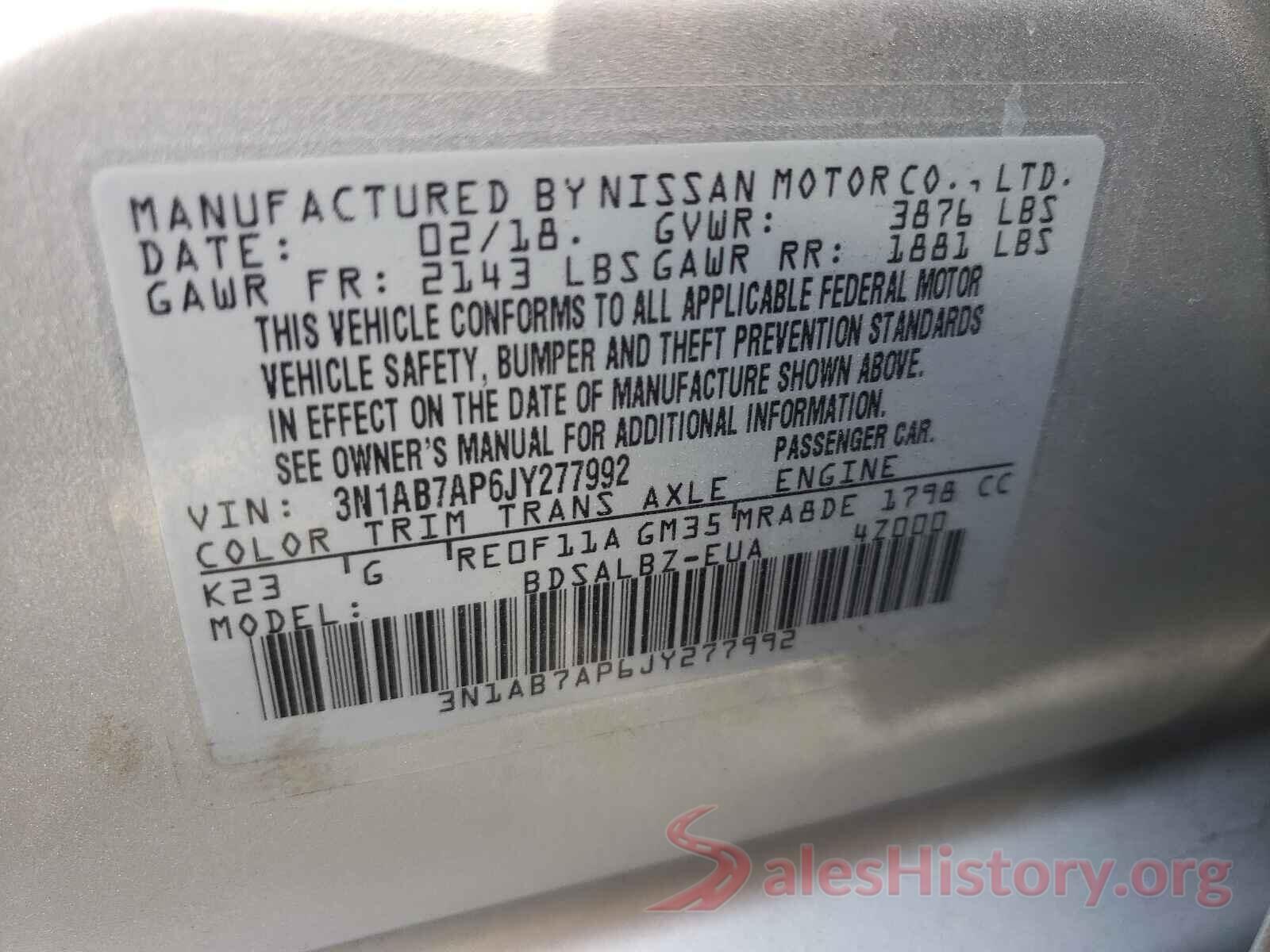 3N1AB7AP6JY277992 2018 NISSAN SENTRA