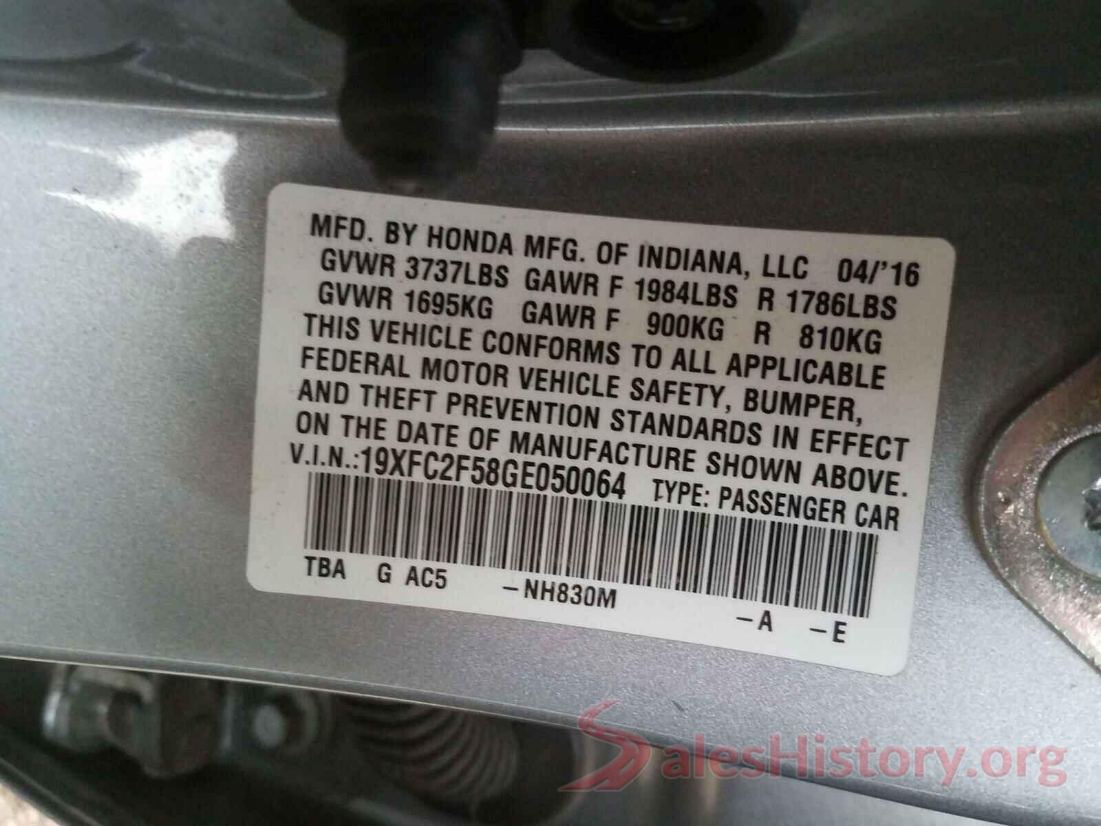 19XFC2F58GE050064 2016 HONDA CIVIC