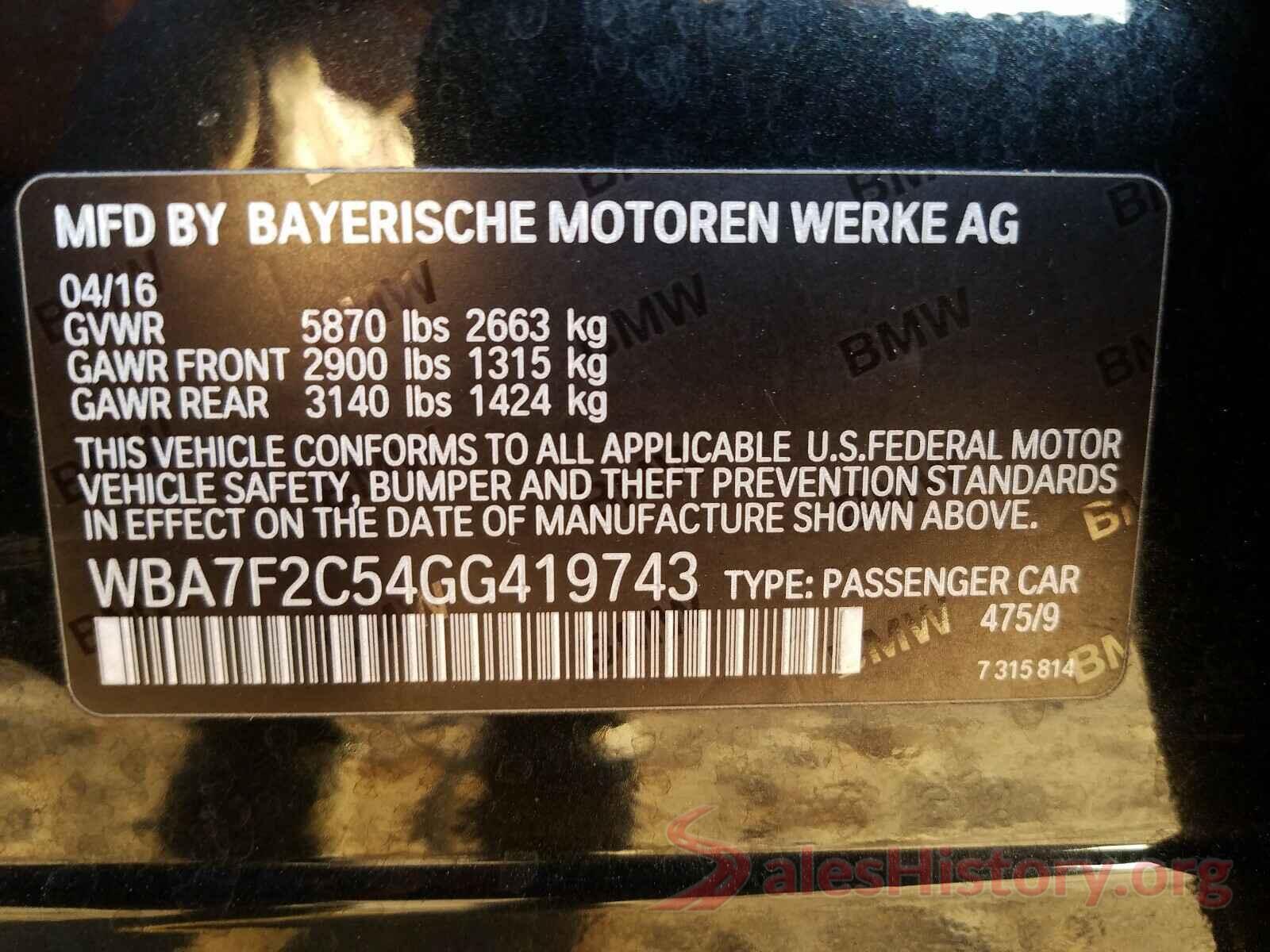 WBA7F2C54GG419743 2016 BMW 7 SERIES