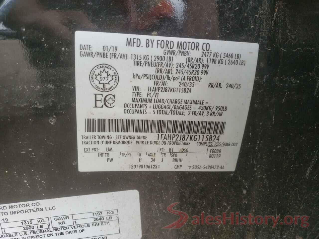 1FAHP2J87KG115824 2019 FORD TAURUS