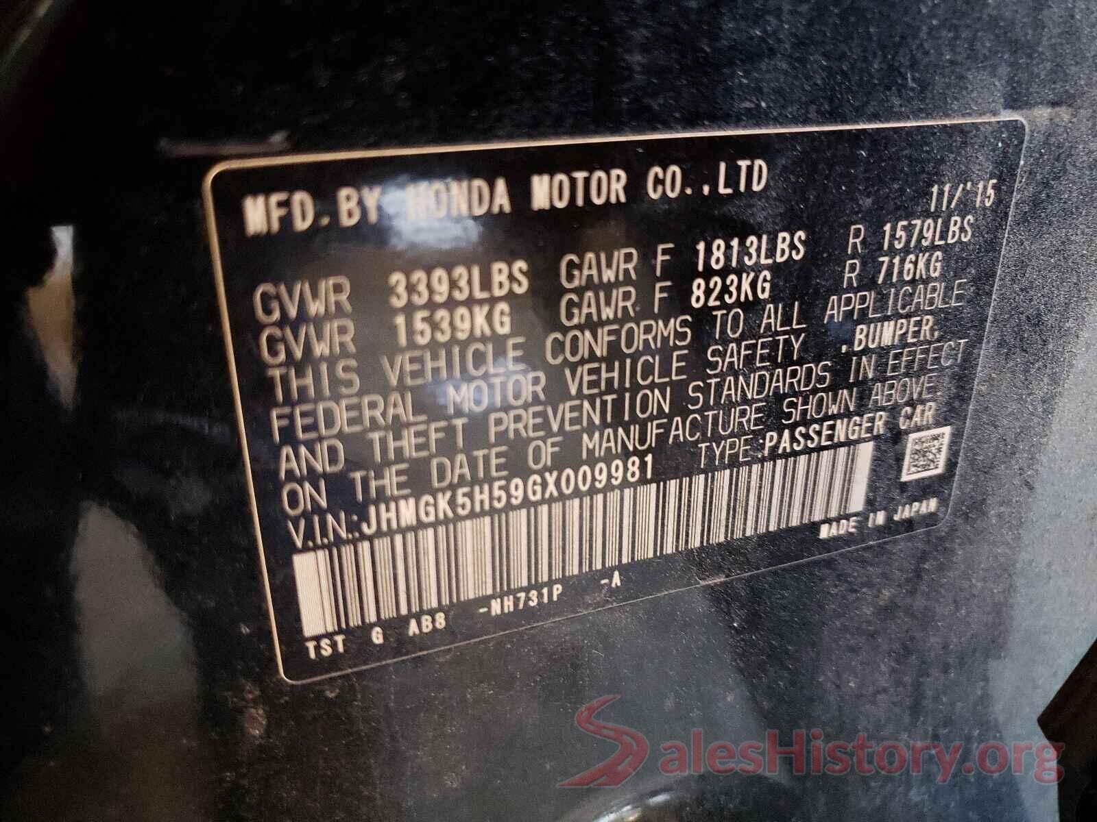 JHMGK5H59GX009981 2016 HONDA FIT