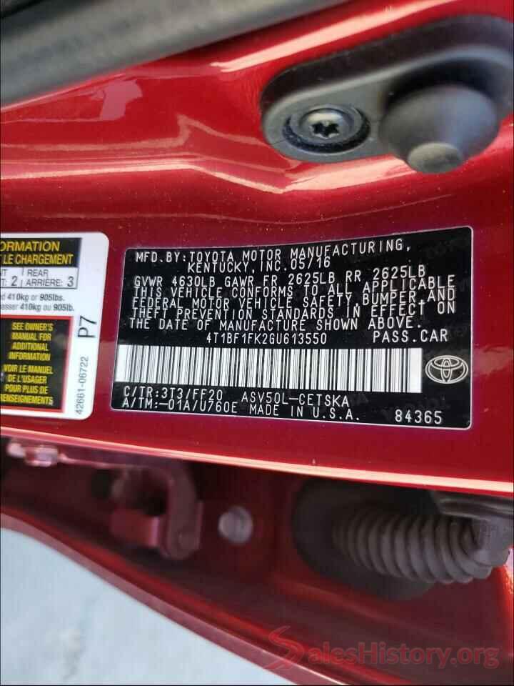 4T1BF1FK2GU613550 2016 TOYOTA CAMRY