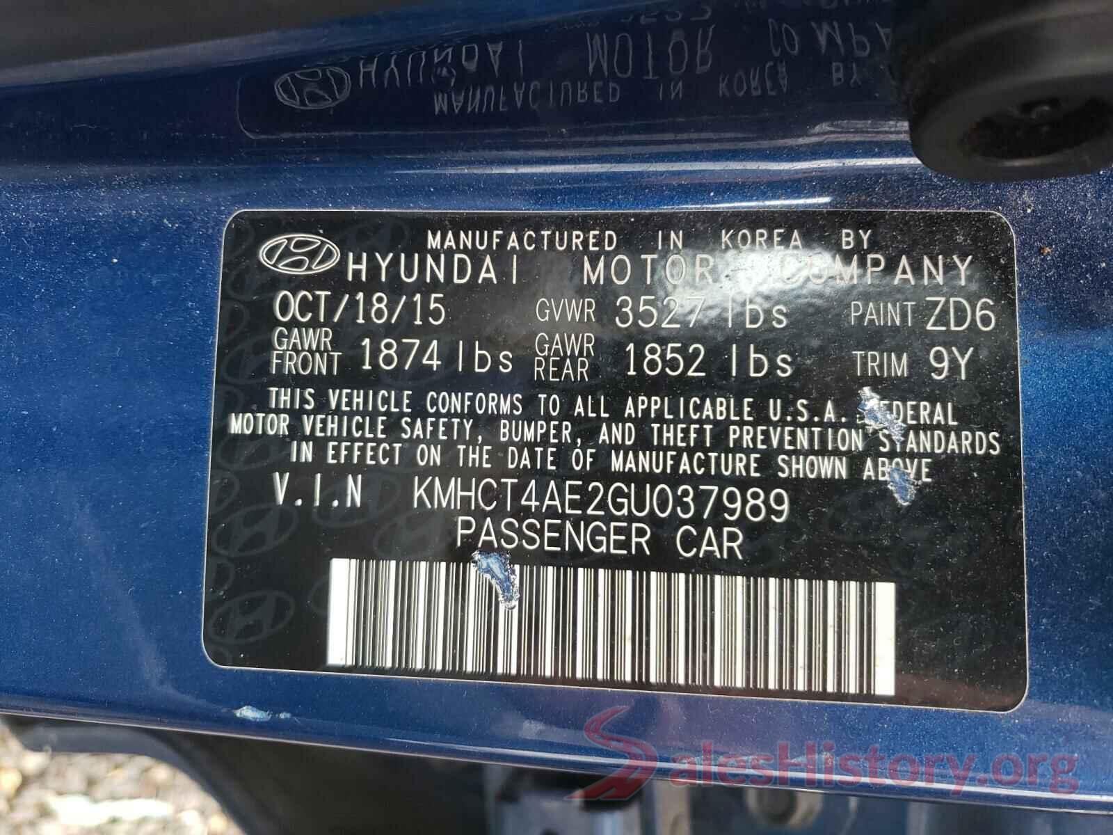 KMHCT4AE2GU037989 2016 HYUNDAI ACCENT