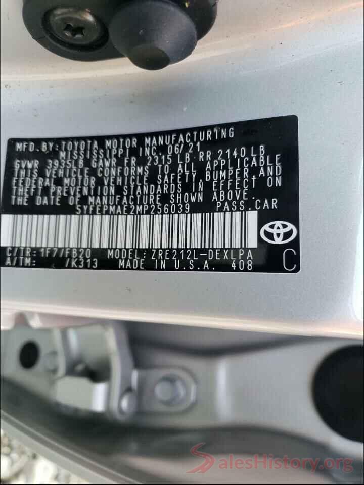 5YFEPMAE2MP256039 2021 TOYOTA COROLLA