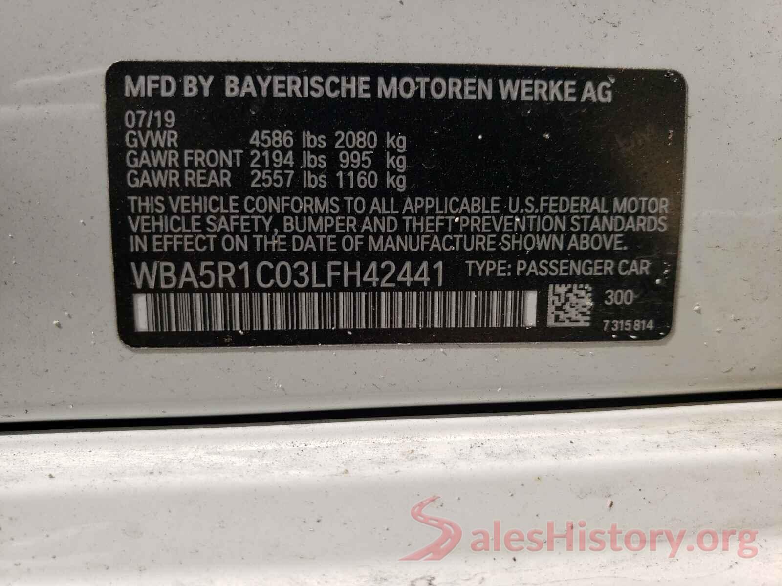 WBA5R1C03LFH42441 2020 BMW 3 SERIES