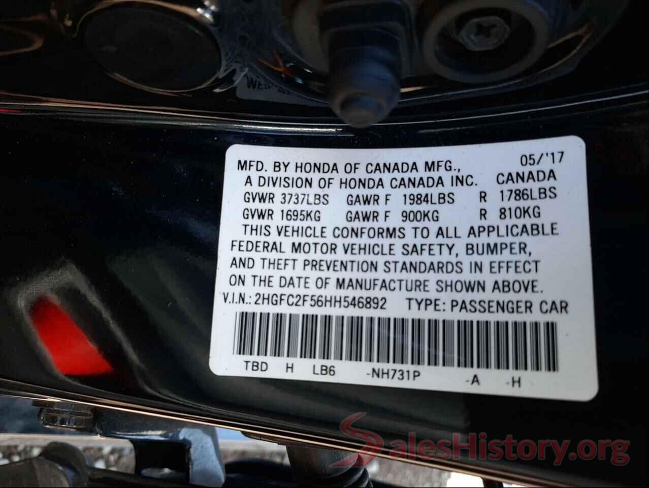 2HGFC2F56HH546892 2017 HONDA CIVIC