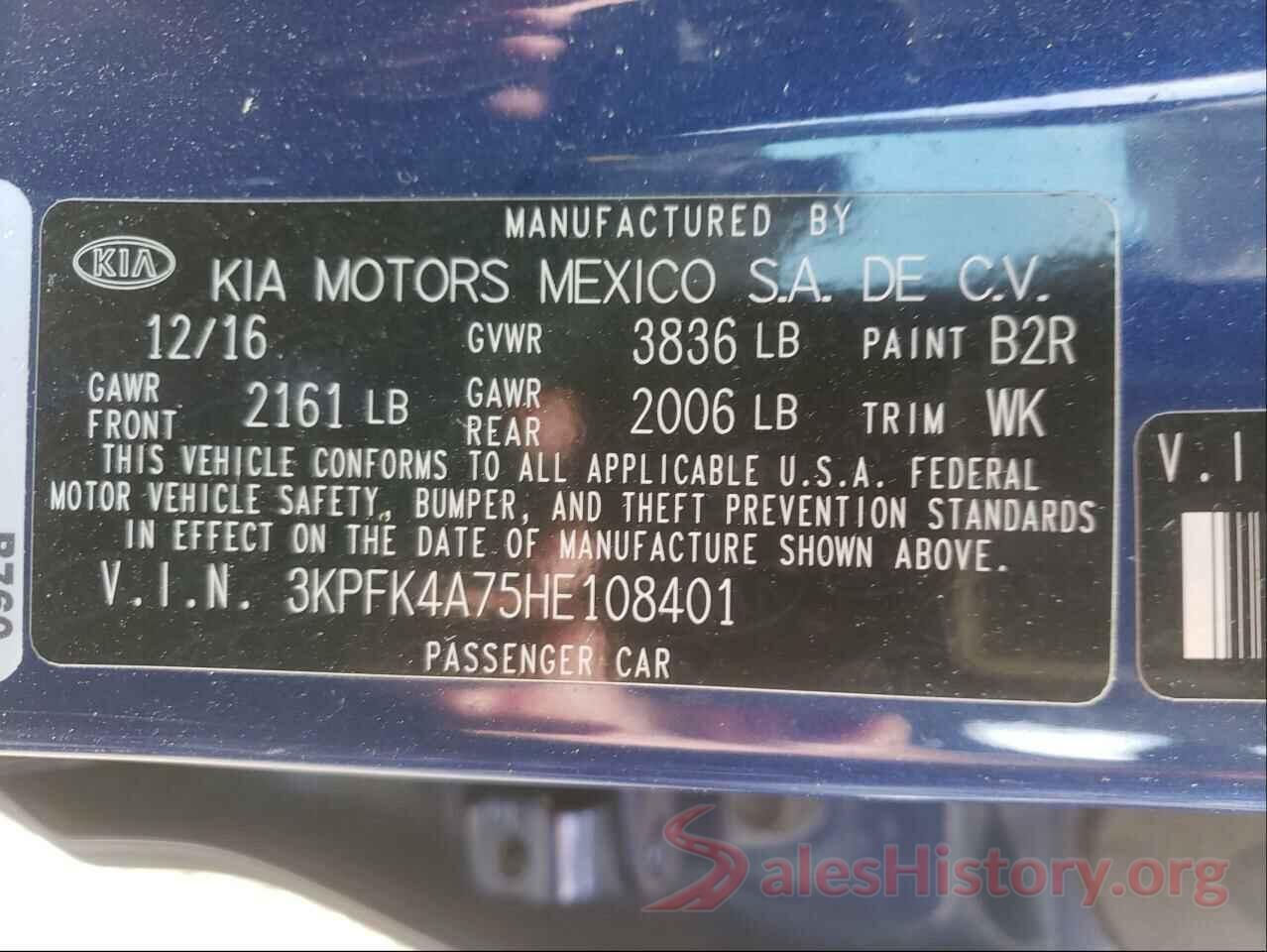 3KPFK4A75HE108401 2017 KIA FORTE