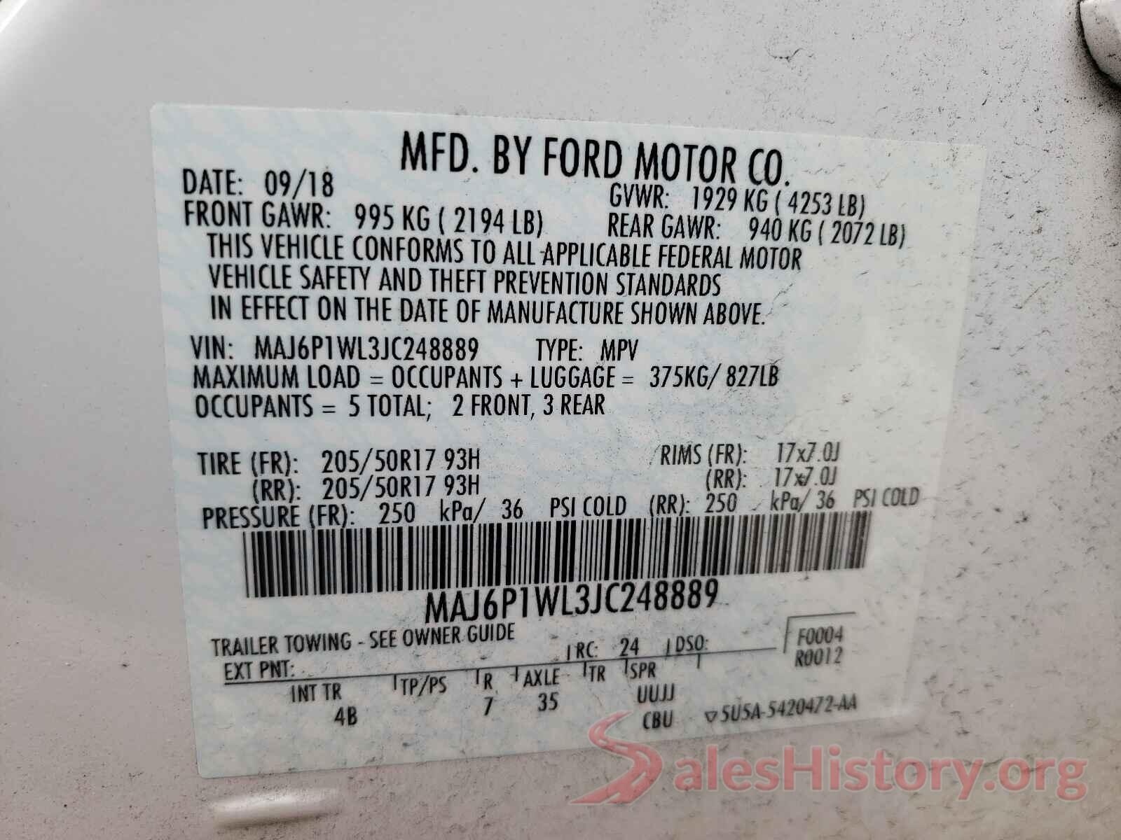 MAJ6P1WL3JC248889 2018 FORD ALL OTHER