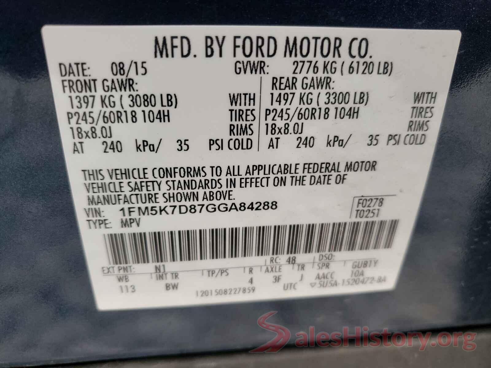 1FM5K7D87GGA84288 2016 FORD EXPLORER