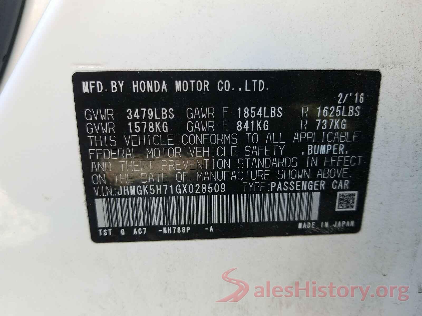 JHMGK5H71GX028509 2016 HONDA FIT