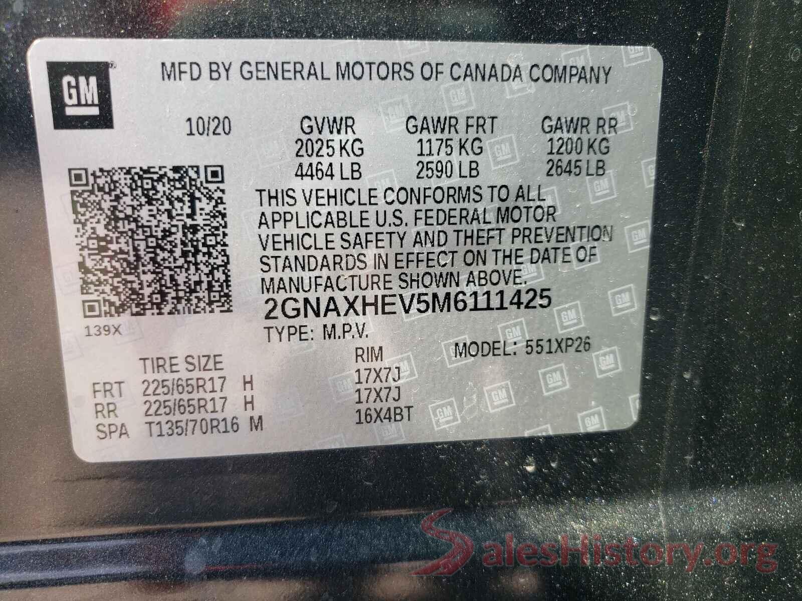 2GNAXHEV5M6111425 2021 CHEVROLET EQUINOX