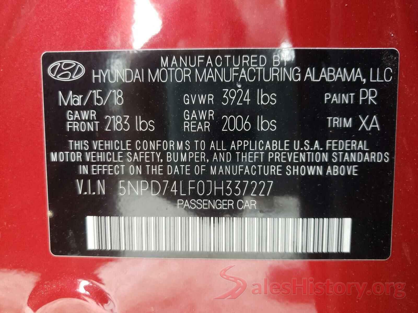 5NPD74LF0JH337227 2018 HYUNDAI ELANTRA