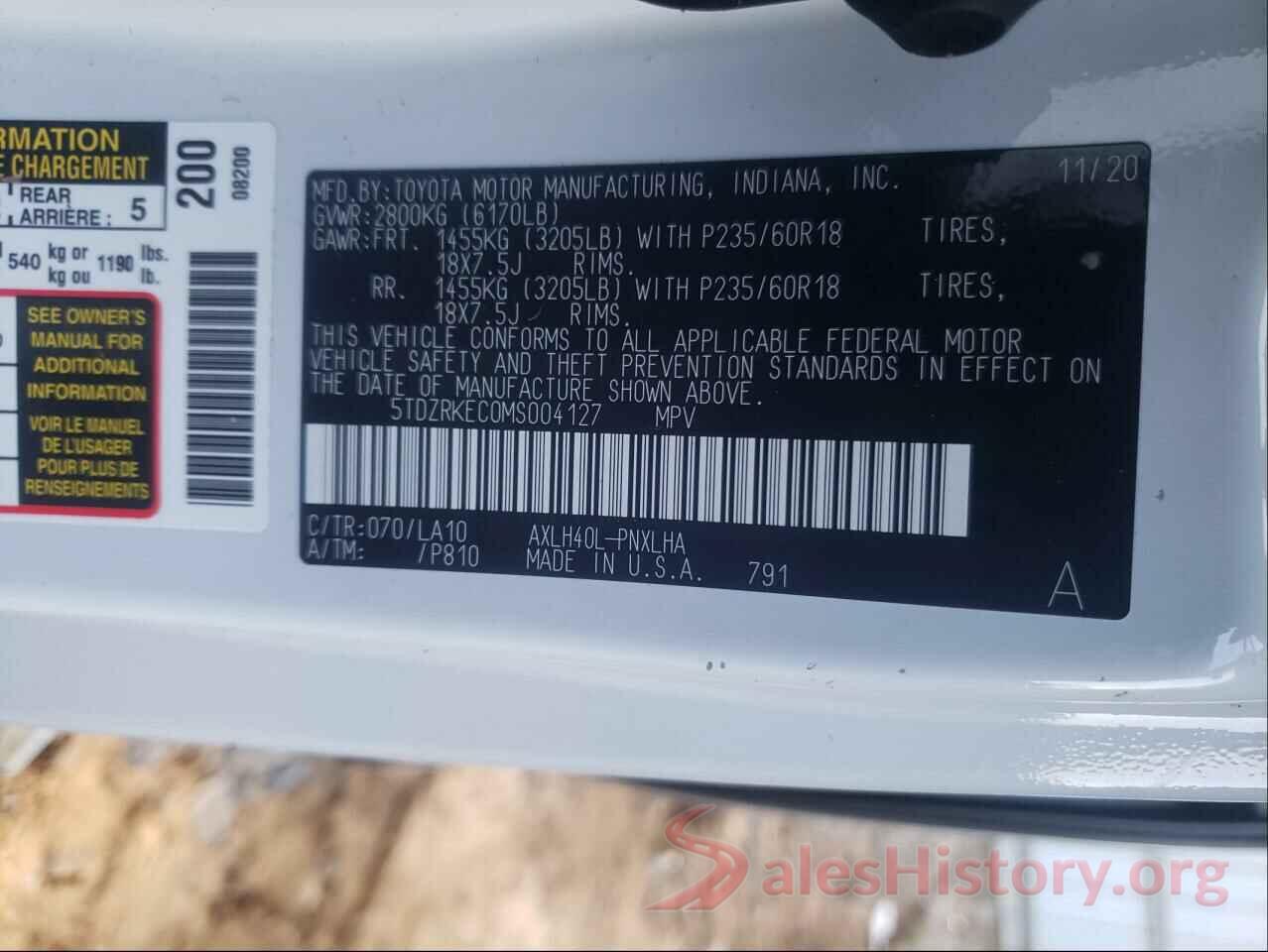 5TDZRKEC0MS004127 2021 TOYOTA SIENNA