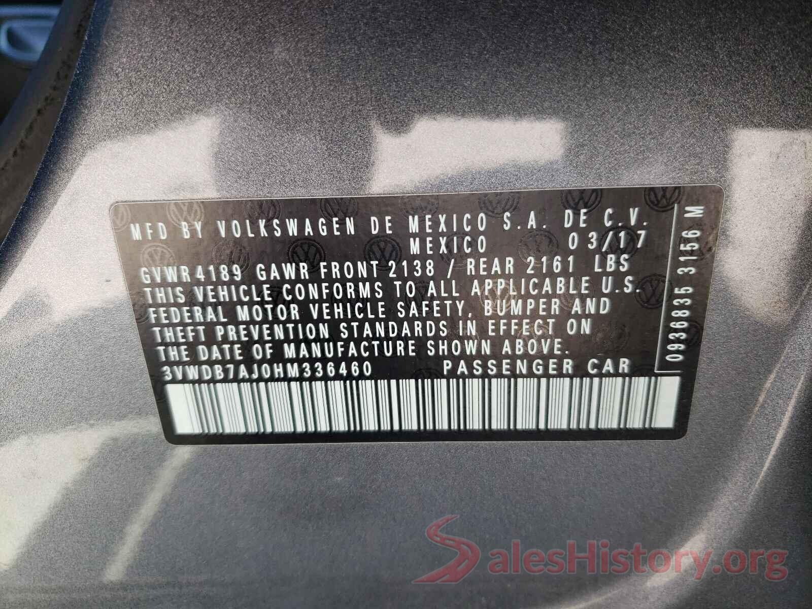 3VWDB7AJ0HM336460 2017 VOLKSWAGEN JETTA