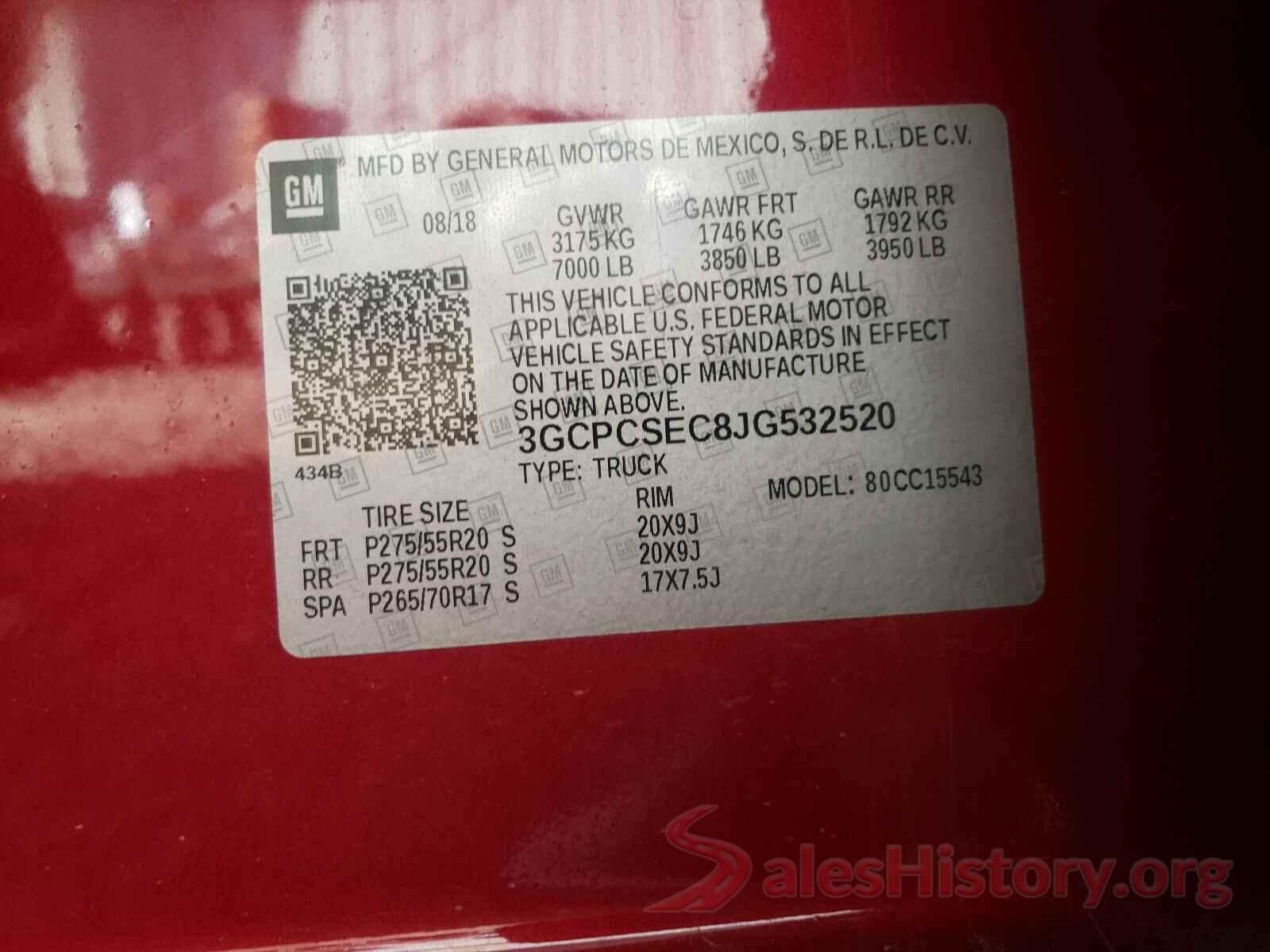 3GCPCSEC8JG532520 2018 CHEVROLET SILVERADO