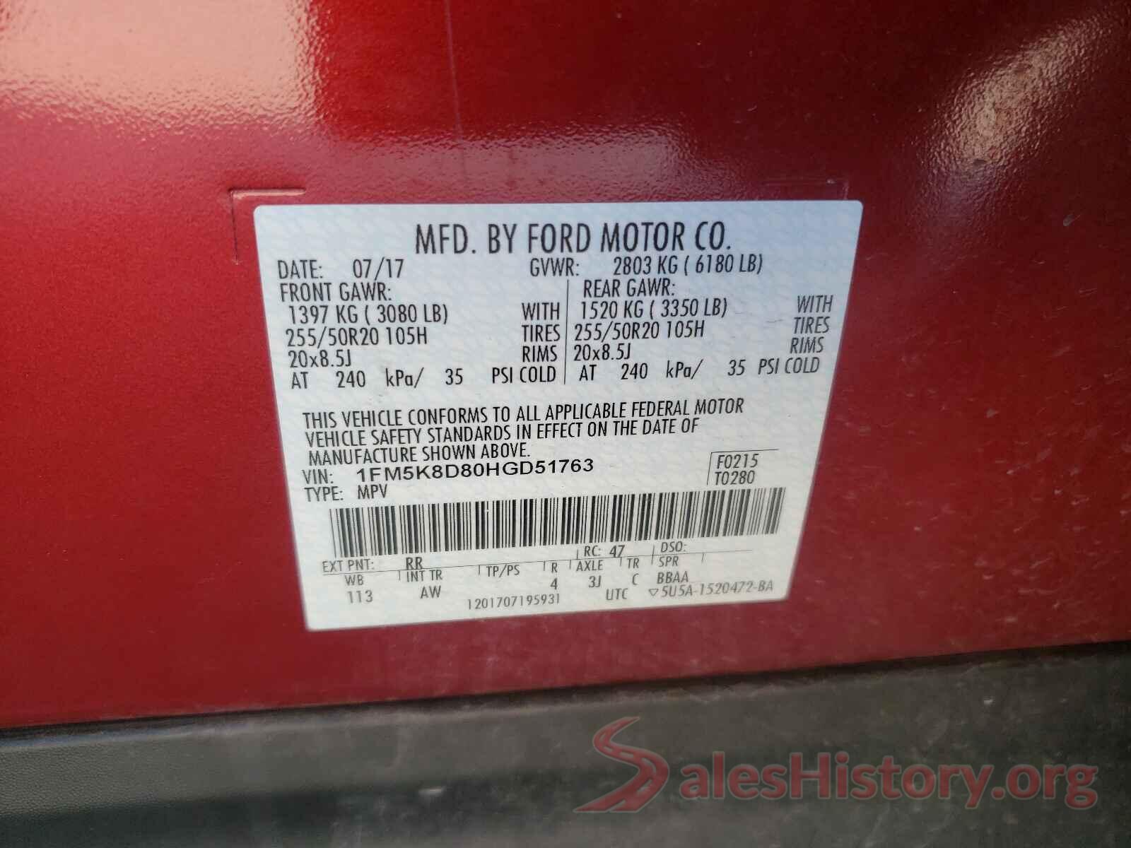 1FM5K8D80HGD51763 2017 FORD EXPLORER