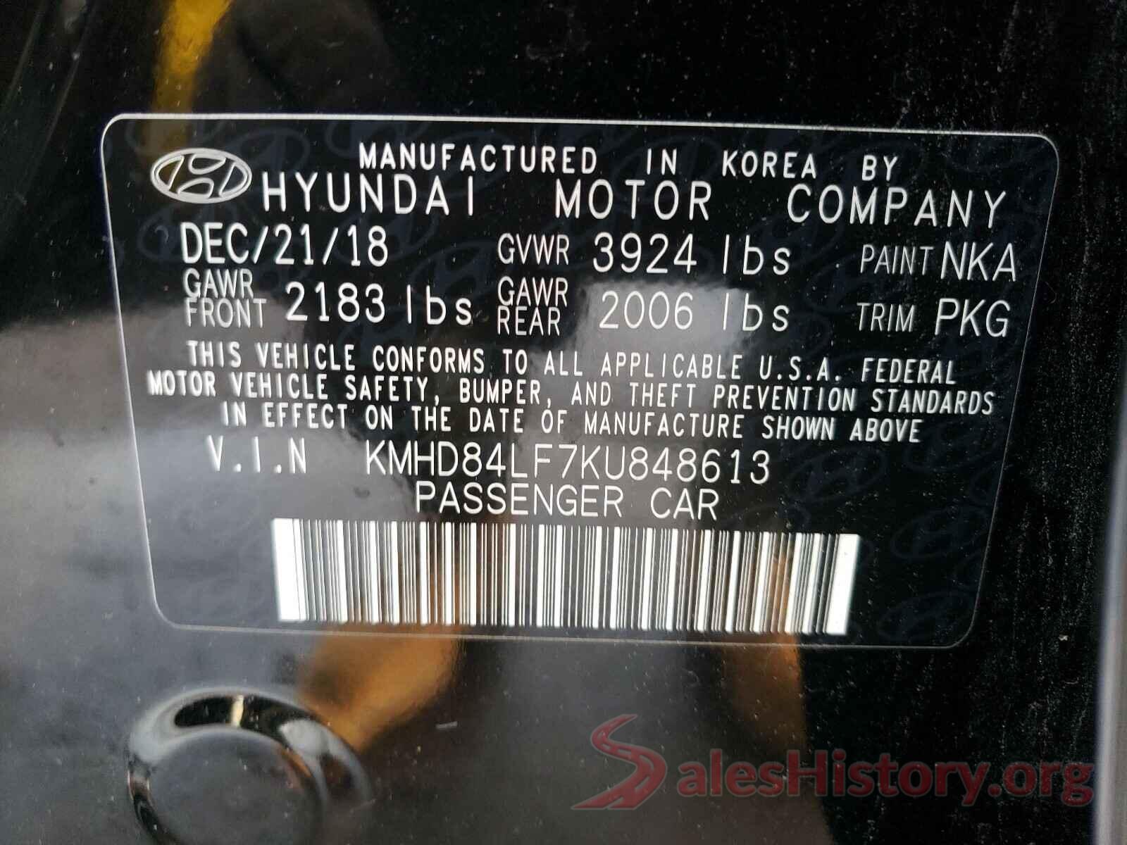 KMHD84LF7KU848613 2019 HYUNDAI ELANTRA