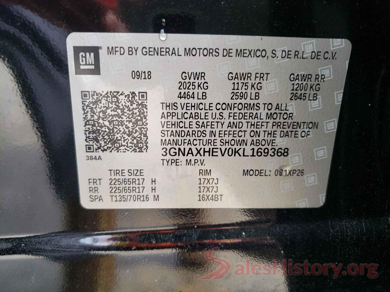 3GNAXHEV0KL169368 2019 CHEVROLET EQUINOX