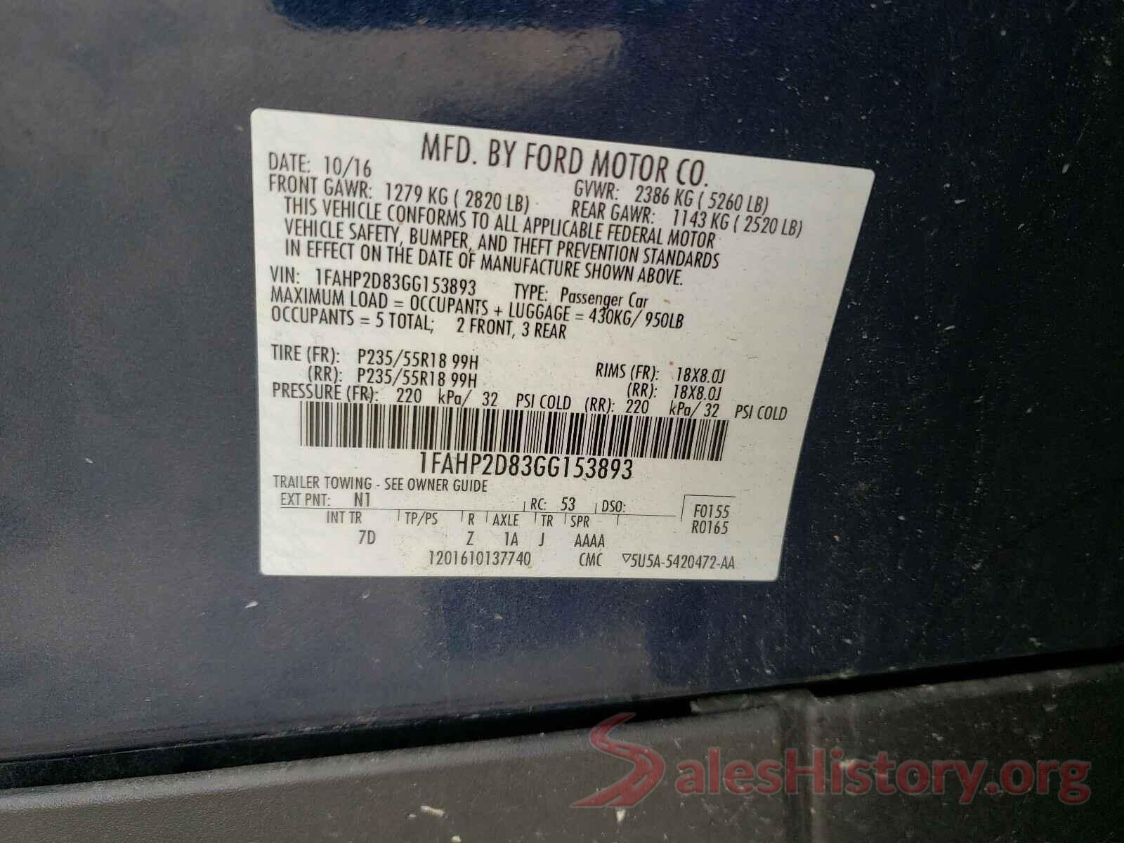 1FAHP2D83GG153893 2016 FORD TAURUS