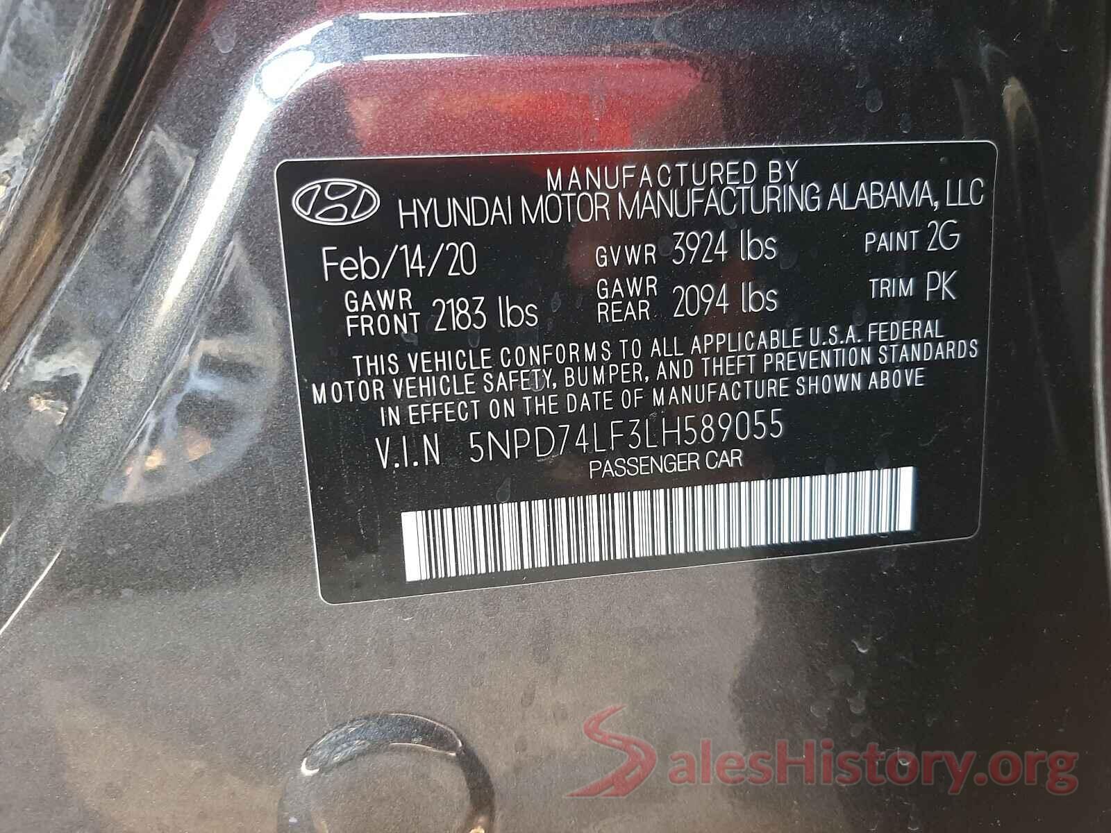 5NPD74LF3LH589055 2020 HYUNDAI ELANTRA