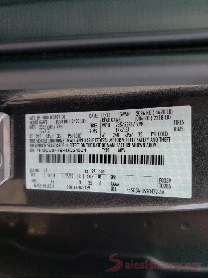 1FMCU0F79HUC24504 2017 FORD ESCAPE