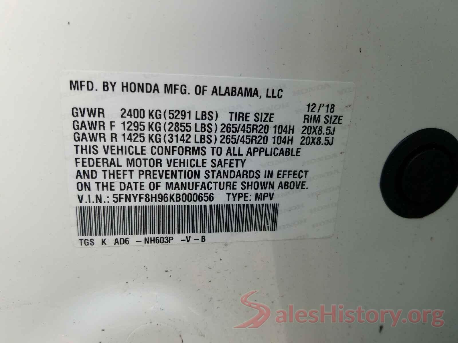 5FNYF8H96KB000656 2019 HONDA PASSPORT