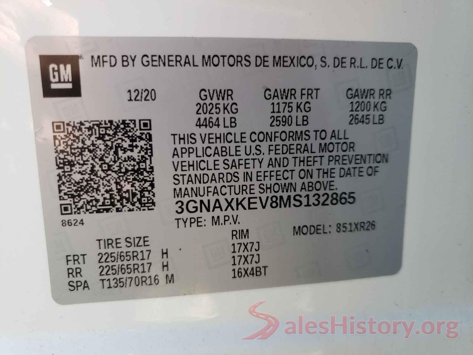 3GNAXKEV8MS132865 2021 CHEVROLET EQUINOX