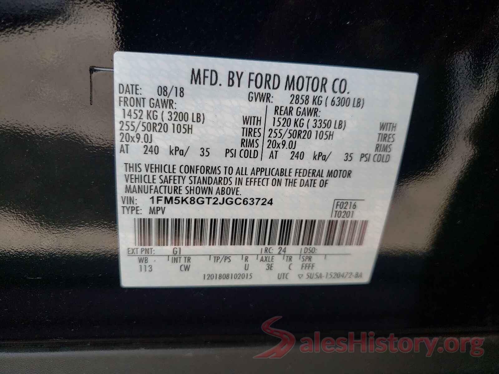 1FM5K8GT2JGC63724 2018 FORD EXPLORER