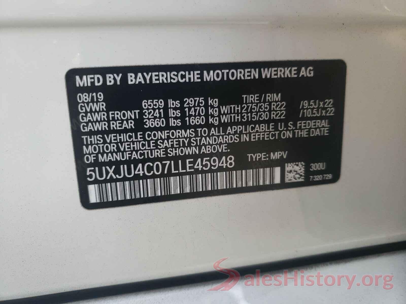 5UXJU4C07LLE45948 2020 BMW X5